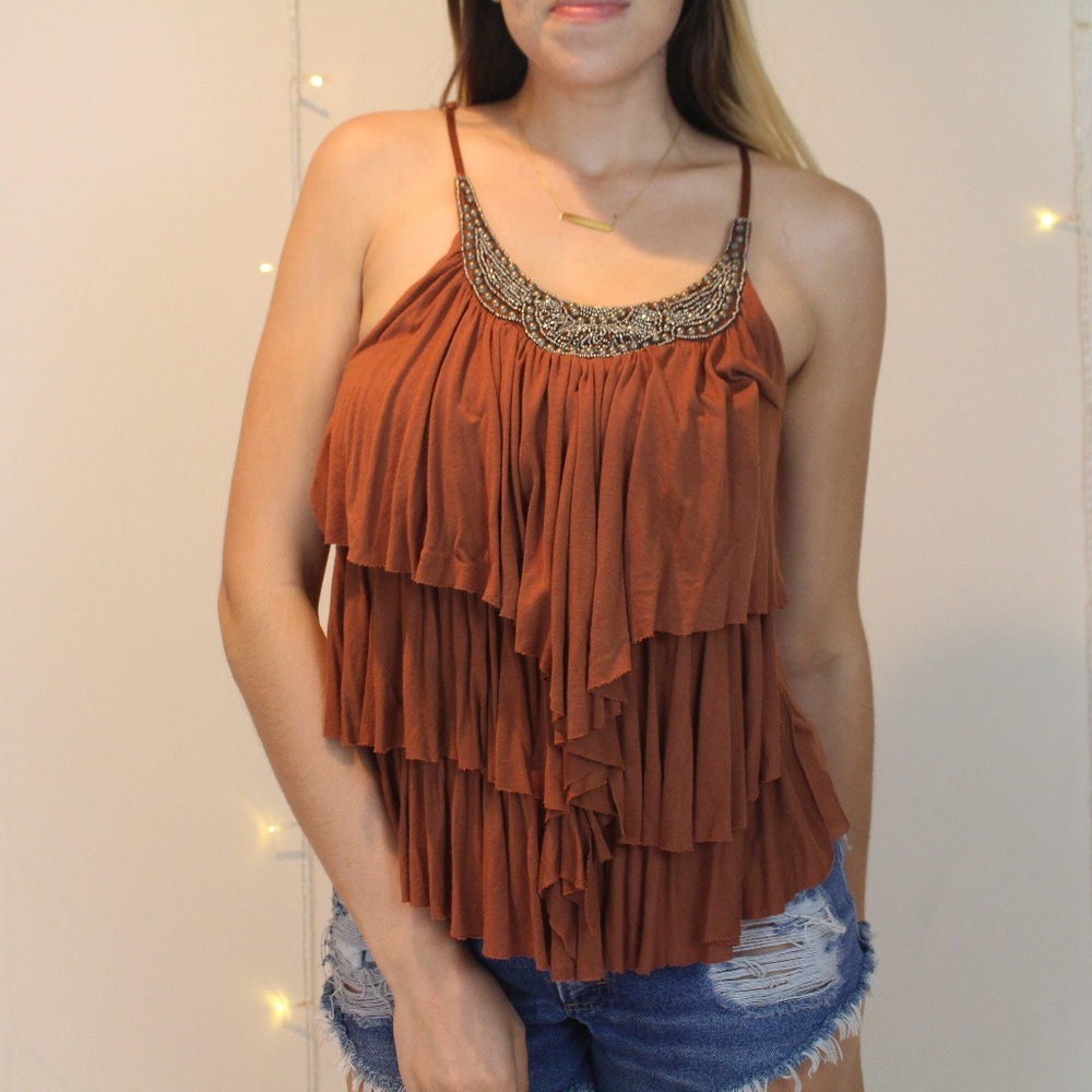 Beaded Burnt Orange Tank Top